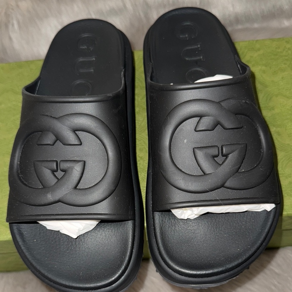 Gucci Black Logo Platform Slides